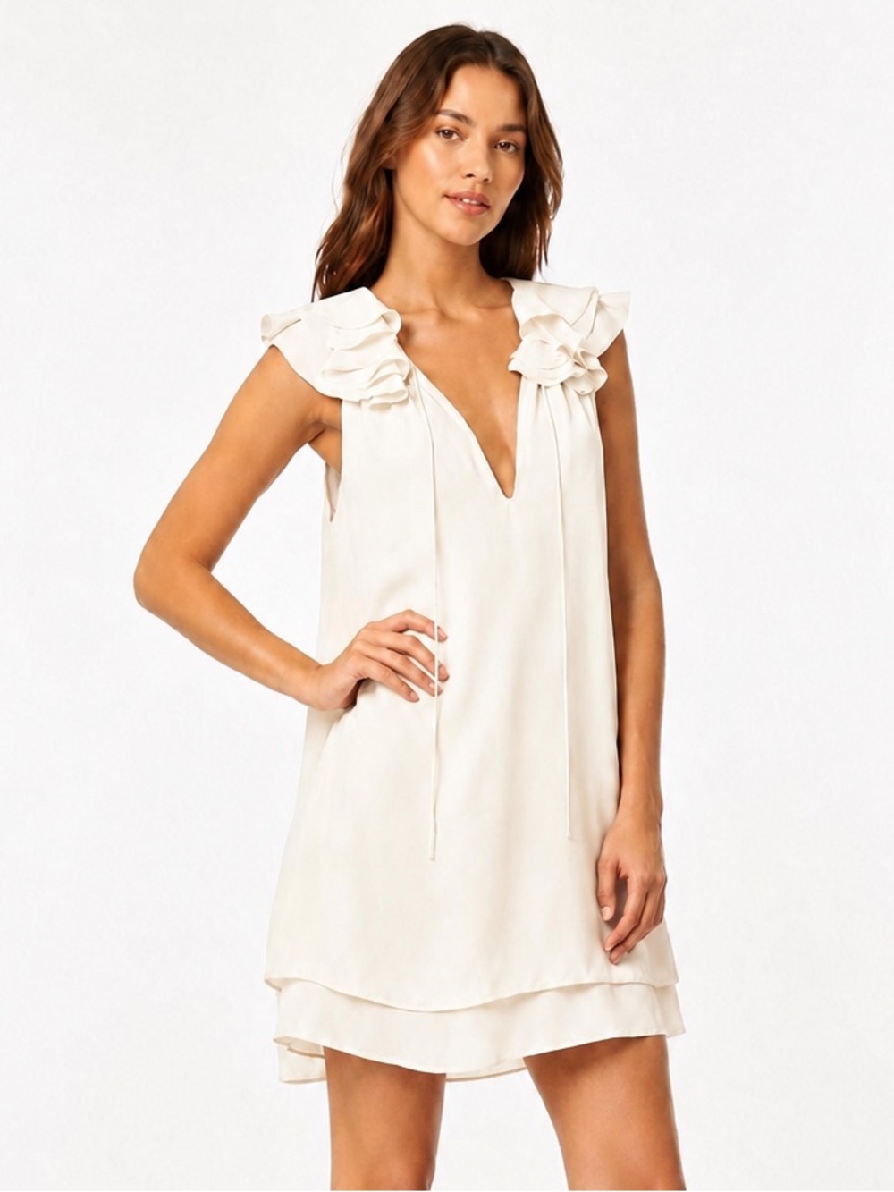 Amanda Uprichard Belle Ivory White Ruffle Chiffon Mini Dress SMALL Bridal Chic